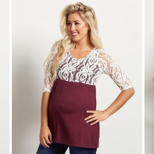 Pinkblush Tops - Pinkblush Burgundy Ivory Lace 3/4 Maternity Top Pinkblush Tops - Pinkblush Burgundy Ivory Lace 3/4 Maternity Top